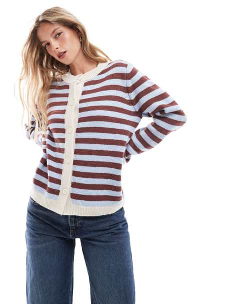 ASOS DESIGN knitted cardigan in blurred blue stripe - view 1