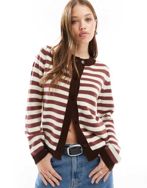 ASOS DESIGN knitted cardigan in blurred retro red stripe - view 1