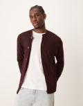 ASOS DESIGN knitted cardigan in burgundy-Red