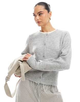 Asos Design Knitted Cardigan In Gray Heather