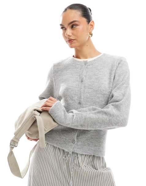 ASOS DESIGN knitted cardigan in grey marl - view 1