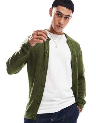 ASOS DESIGN knitted cardigan in khaki-Green