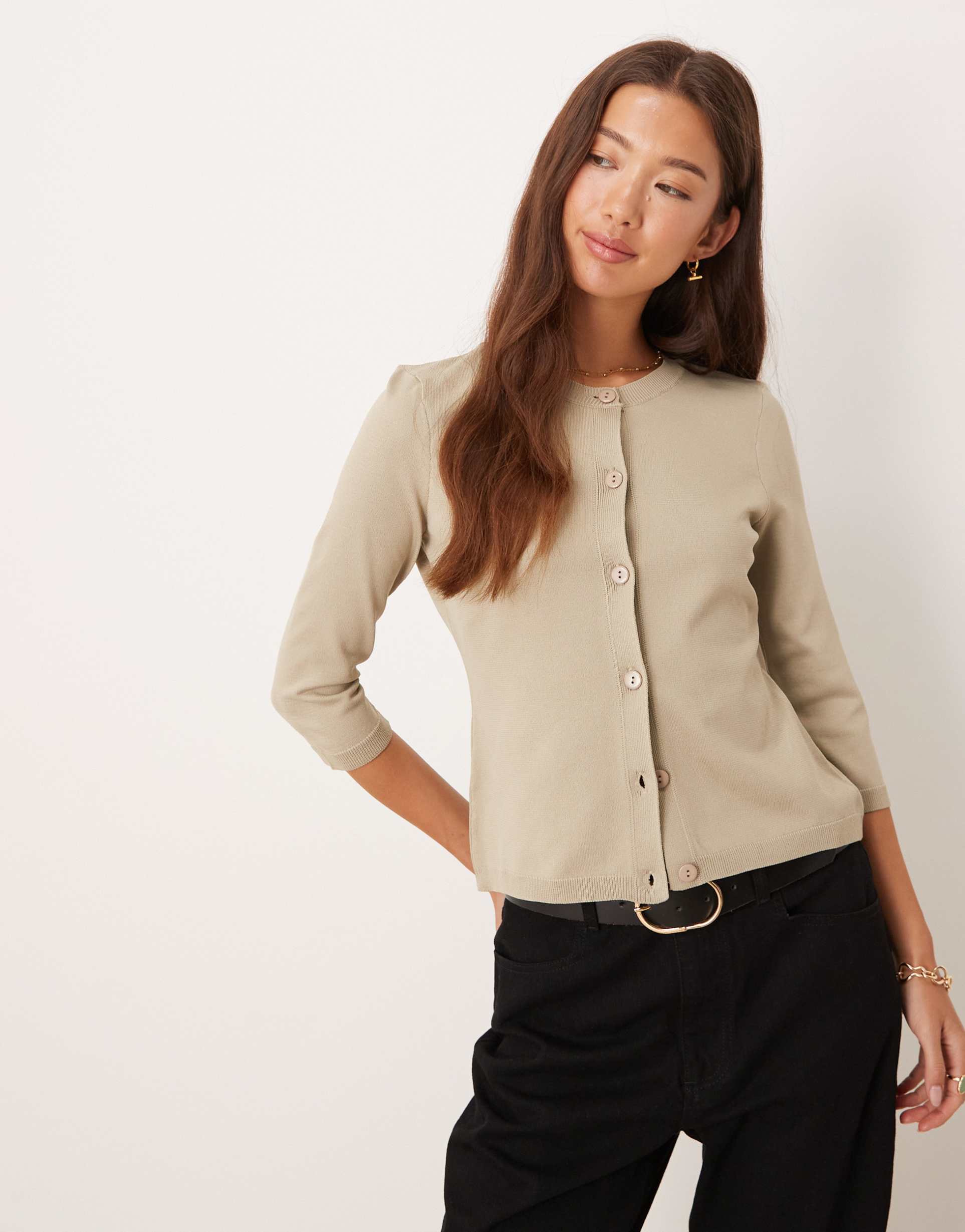 ASOS DESIGN knitted cardigan in light khaki
