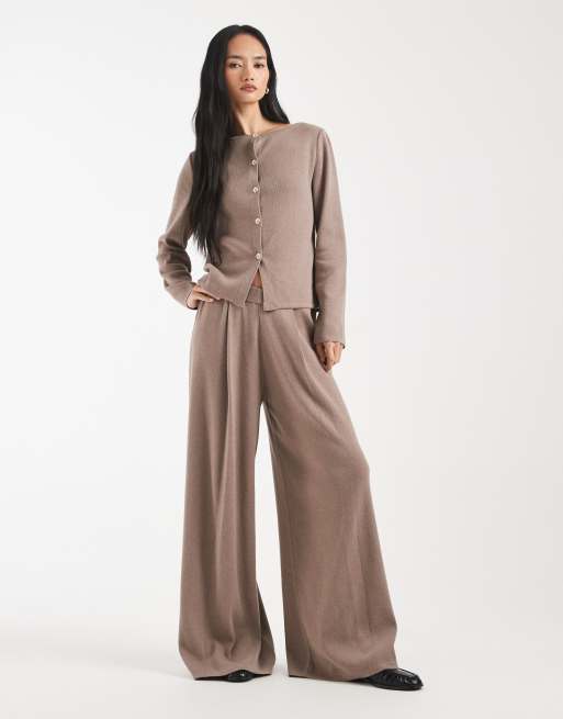 ASOS DESIGN knitted cardigan in mocha brown (part of a set), 2 of 4