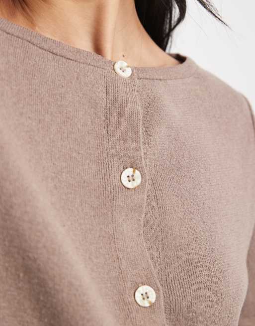 ASOS DESIGN knitted cardigan in mocha brown (part of a set), 3 of 4