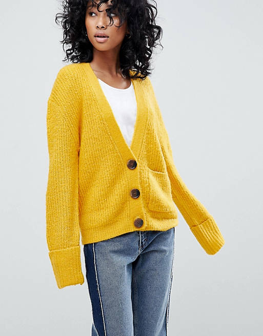 ASOS DESIGN knitted cardigan in oversized rib with buttons
