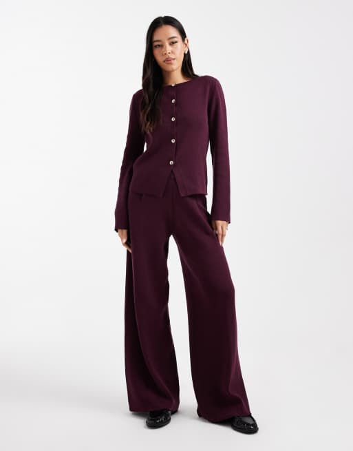 ASOS DESIGN knitted cardigan in plum (part of a set), 2 of 4