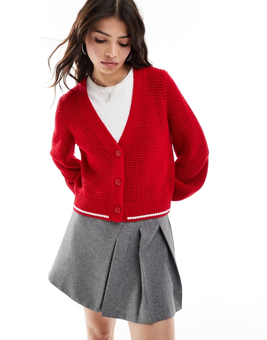ASOS DESIGN knitted cardigan in red-White