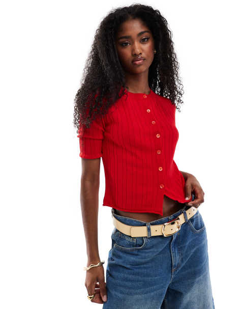 ASOS DESIGN knitted cardigan in red - view 1