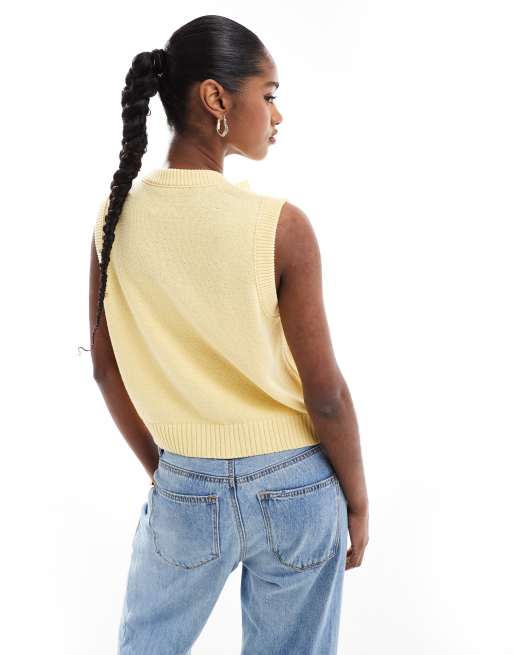 ASOS DESIGN knitted cardigan with bow tie neck in buttermilk yellow, 4 of 4