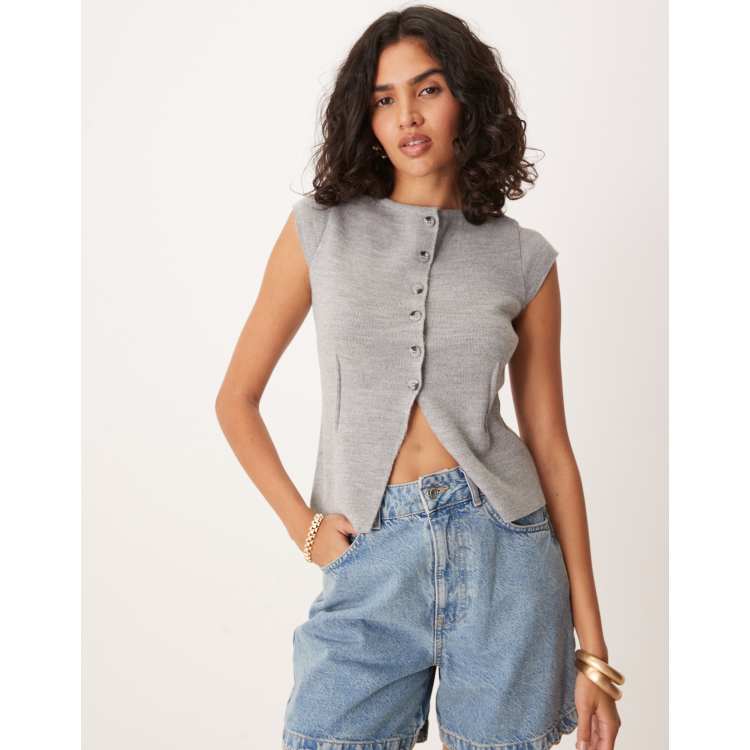 ASOS DESIGN knitted cardigan with cap sleeves in grey marl | ASOS