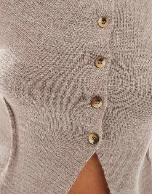 ASOS DESIGN knitted cardigan with cap sleeves in mocha, 3 of 4