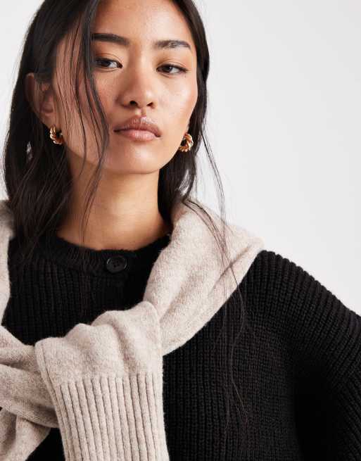 ASOS DESIGN knitted cardigan with cocoon sleeve in black