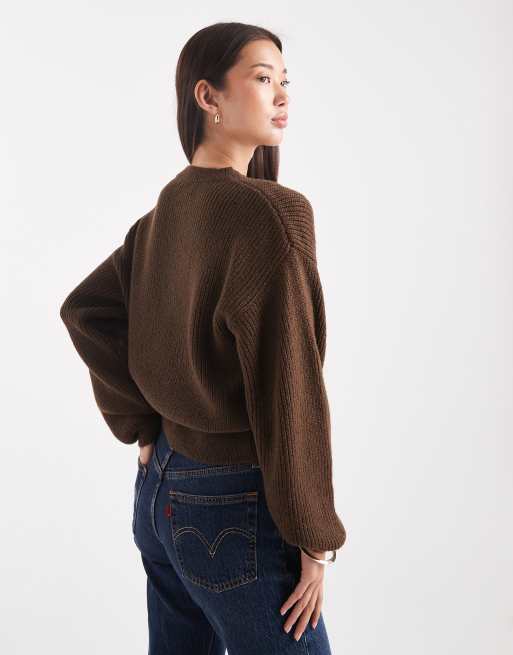 ASOS DESIGN knitted cardigan with cocoon sleeve in brown