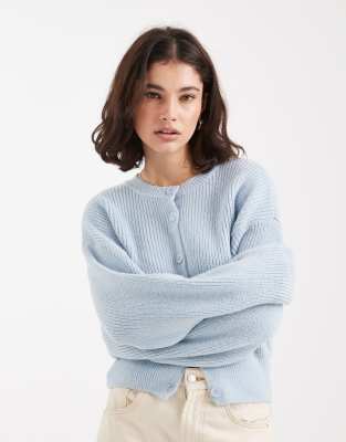 Asos Design Knitted Cardigan With Cocoon Sleeve In Blue