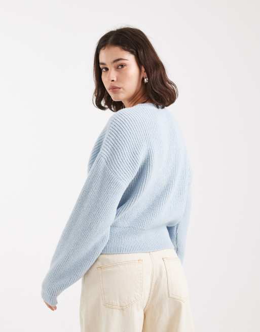 ASOS DESIGN knitted cardigan with cocoon sleeve in light blue