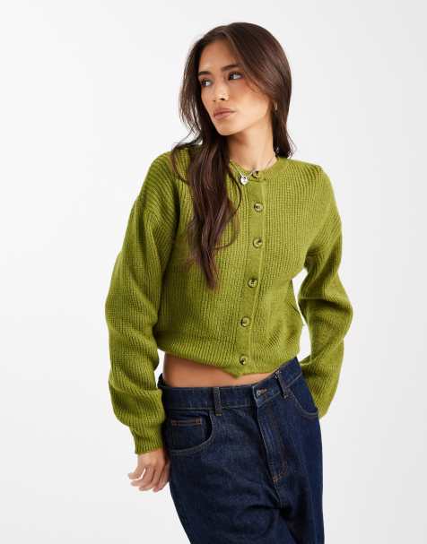 ASOS DESIGN knitted cardigan with cocoon sleeve in olive - view 1