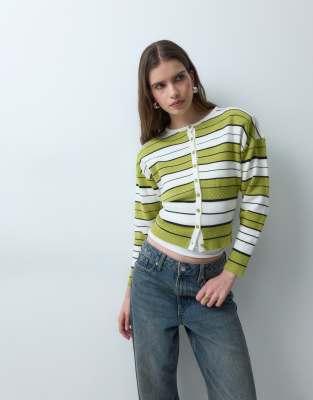 Asos Design Knitted Cardigan With Fitted Waist And Shoulder Pad Detail In Multi
