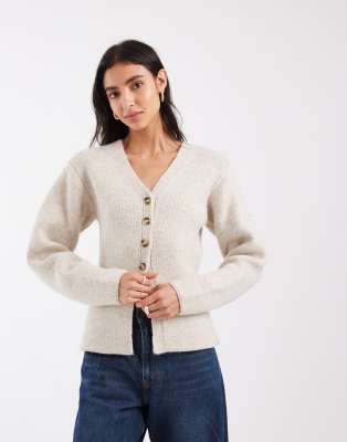 ASOS DESIGN knitted cardigan with fitted waist in ivory | ASOS