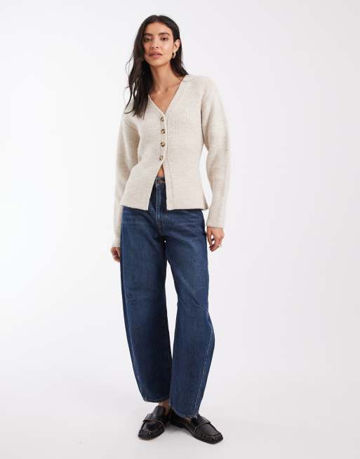 ASOS DESIGN knitted cardigan with fitted waist in ivory, 2 of 4