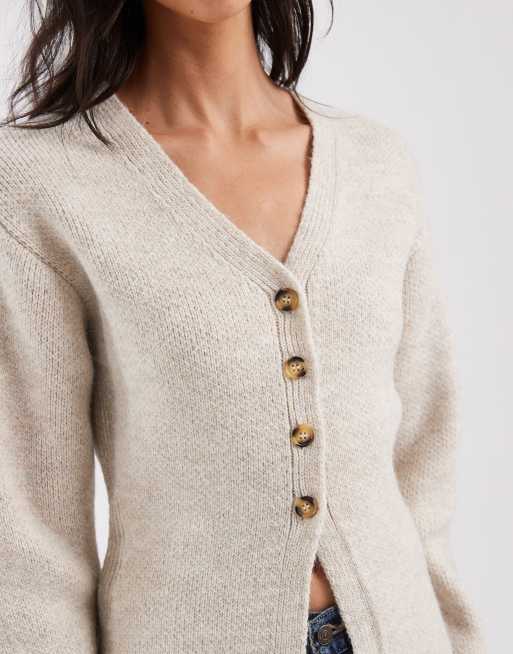 ASOS DESIGN knitted cardigan with fitted waist in ivory, 3 of 4