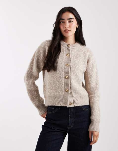 ASOS DESIGN knitted cardigan with gold buttons in bambi print - view 1