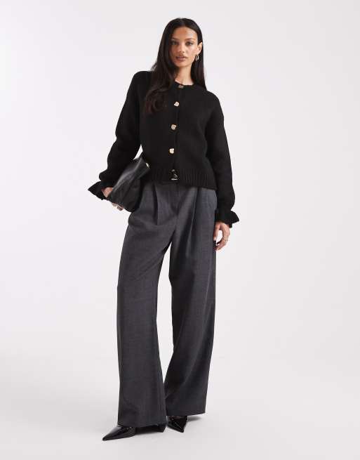 ASOS DESIGN knitted cardigan with gold buttons in black, 2 of 4