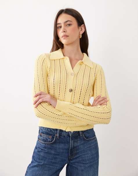 ASOS DESIGN knitted cardigan with gold buttons in buttermilk - view 1