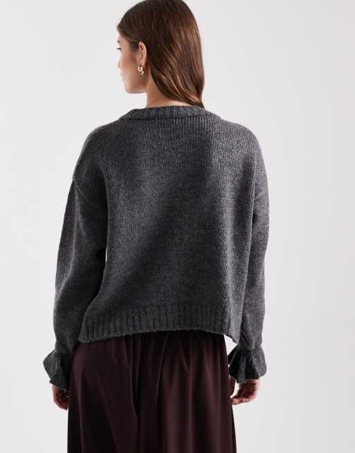 ASOS DESIGN knitted cardigan with gold buttons in charcoal, 4 of 4