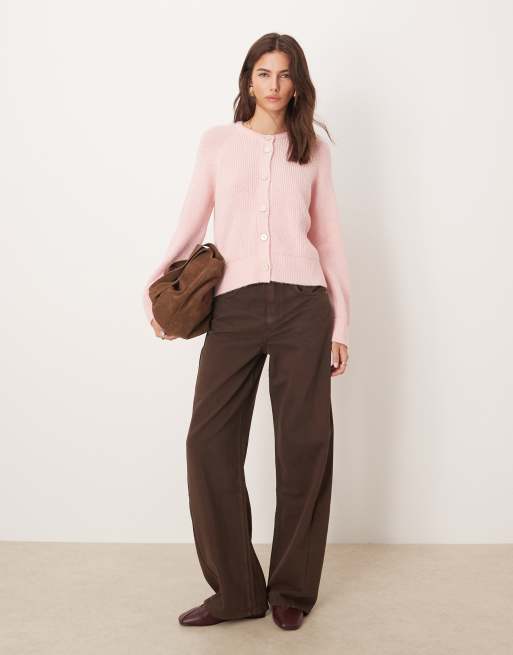ASOS DESIGN knit cardigan with high neck in pink