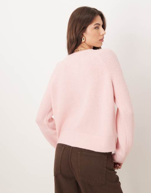 ASOS DESIGN knit cardigan with high neck in pink