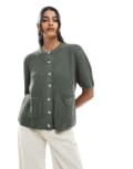 [ASOS DESIGN] ASOS DESIGN knitted cardigan with patch pockets in khaki-Green L Khaki
