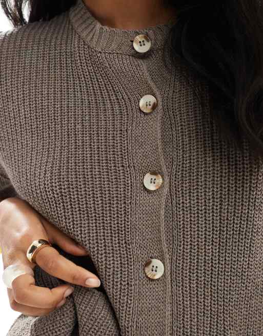 ASOS DESIGN knitted cardigan with patch pockets in mocha, 3 of 4