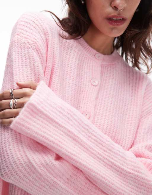 ASOS DESIGN knitted cardigan with patch pockets in pink