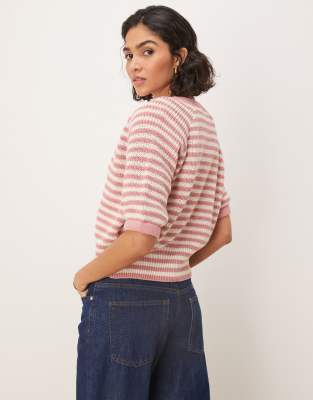 ASOS DESIGN knitted cardigan with raglan sleeve in dusty pink