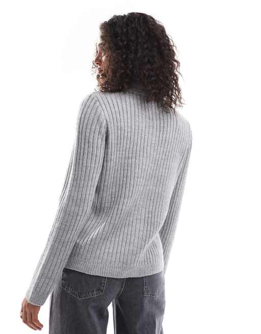 ASOS DESIGN knitted cardigan with scarf detail in grey, 3 of 4