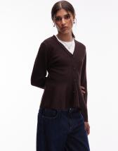 ASOS DESIGN knitted structured crew neck cardigan in dark brown