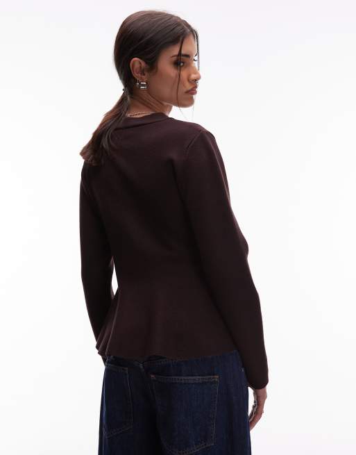 ASOS DESIGN knitted cardigan with sculpted hem in brown