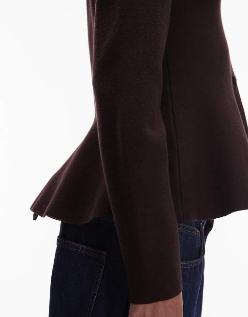 ASOS DESIGN knitted cardigan with sculpted hem in brown