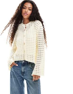knitted cardigan with shell look buttons in ecru-White