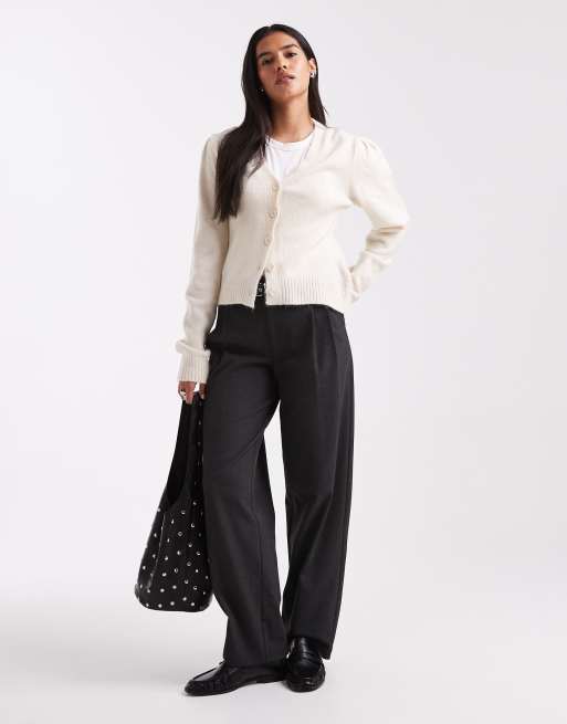 ASOS DESIGN knitted cardigan with structured sleeve in ecru, 3 of 4
