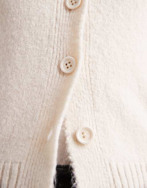 ASOS DESIGN knitted cardigan with structured sleeve in ecru, 4 of 4