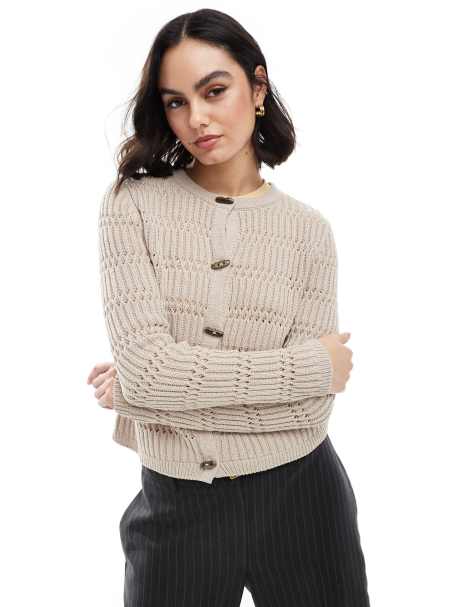 ASOS DESIGN knitted cardigan with toggle buttons in cream - view 1