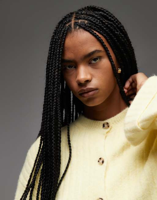 ASOS DESIGN knitted cardigan with turn up cuff with wool look in buttermilk, 3 of 4