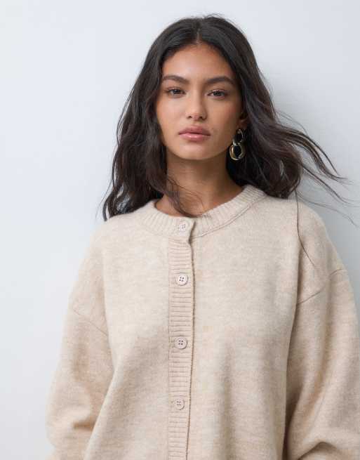 ASOS DESIGN knitted cardigan with volume sleeves in cream, 3 of 5