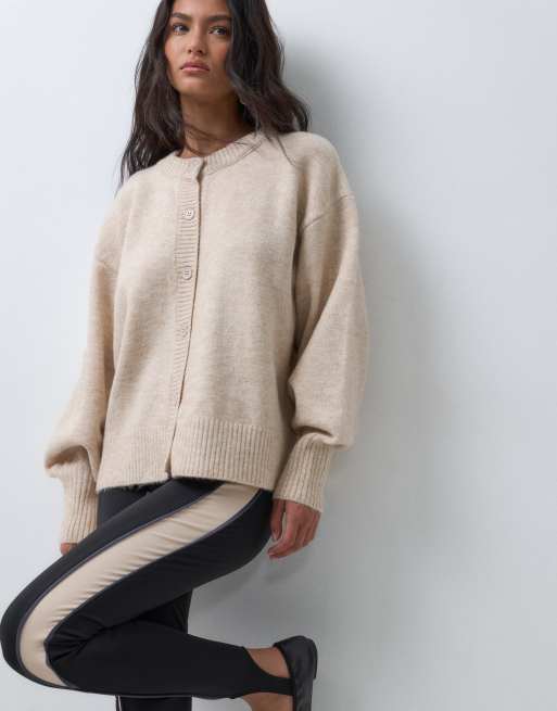 ASOS DESIGN knitted cardigan with volume sleeves in cream, 4 of 5