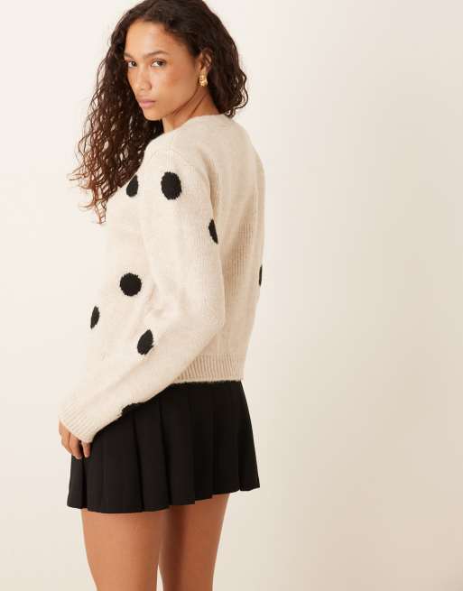 ASOS DESIGN knitted cardigan with wool in polka dot, 4 of 4