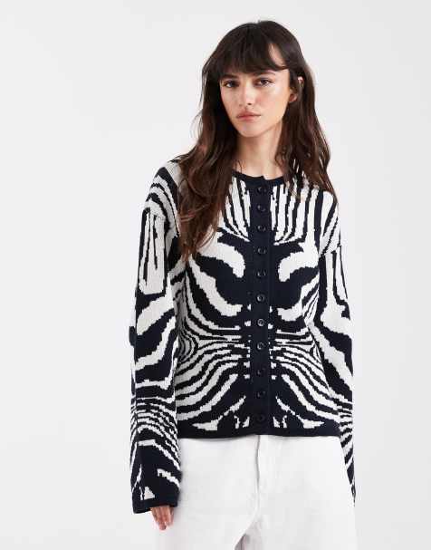 ASOS DESIGN knitted cardigan with zebra jacquard - view 1