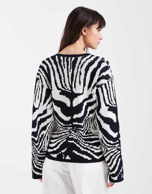 ASOS DESIGN knitted cardigan with zebra jacquard, 4 of 4