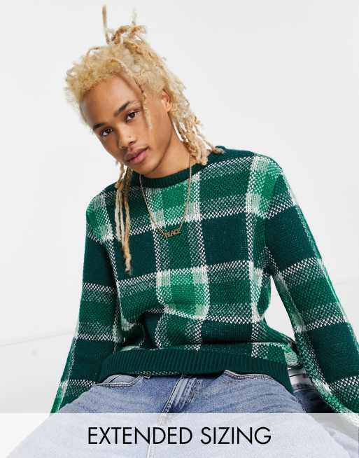 ASOS DESIGN knitted check jumper in green